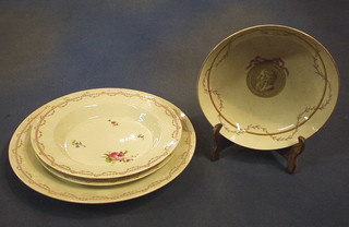 A 19th Century Continental porcelain bowl decorated a portrait 7" and 3 Continental porcelain bowls (1 cracked)