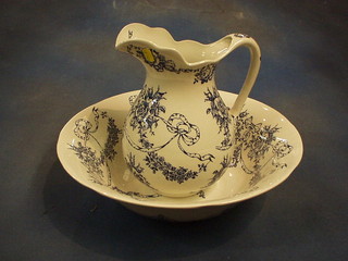 A Garland patterned blue and white wash bowl and jug