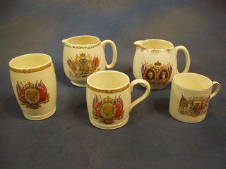 A George V Royal Winton Jubilee mug and 4 other Coronation mugs