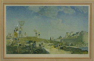 A  William Russell Flint print, "St Malo 1939" signed in the margin 14" x 24"