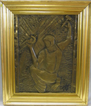 An embossed gilt resin plaque "Farrier/Workman" 25" x 19"