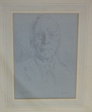 R G Eves RA, pencil drawing "Portrait of a Spectacled Gentleman" signed and dated 1935 12" x 8"