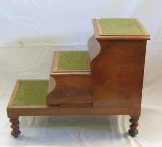 A Victorian bleached mahogany 3 step commode, raised on turned supports 31"