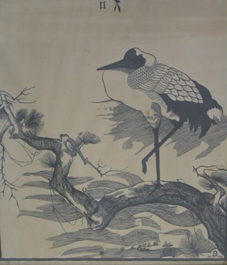 A 19th/20th Century Oriental print "Stork" 16" x 15"