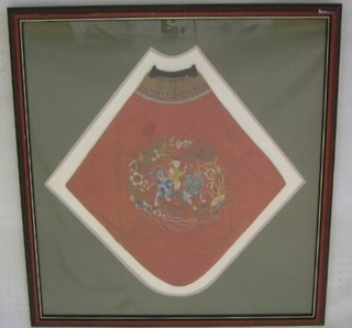 An Oriental red embroidered Shanxi 18", triangular