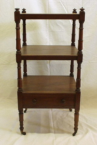A  Georgian mahogany 3 tier what-not stand the base fitted a drawer (1 leg replaced) 17 1/2"