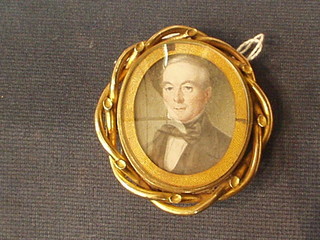 A 19th Century portrait miniature of a gentleman contained in a pinch beck frame, 2" oval