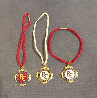 3 gilt metal and enamelled Remenham Club member's lapel badges 1966, 1968 and 1969