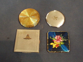 A lady's chromium compact decorated Royal Artillery cap badge and 3 other compacts