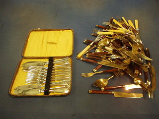 A set of 6 silver plated fish knives and forks cased and a quantity of various Taiwanese gilt cutlery