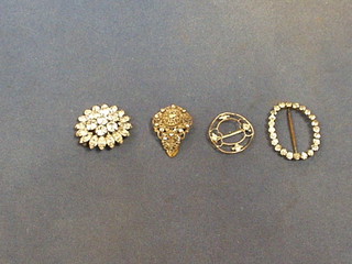 2 diamonte shoe buckles, ditto brooch and dress clip