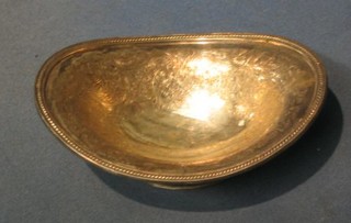 An engraved silver plated boat shaped dish 7"