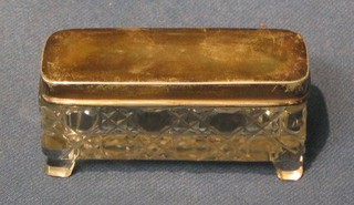 A rectangular cut glass pin jar with silver cover Birmingham 1917 3"