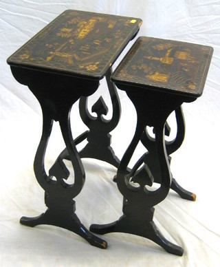 2 19th Century lacquered interfitting coffee tables with chinoiserie decoration 17"