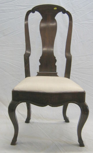A Continental Queen Anne style walnutwood splat back dining chair  on cabriole supports