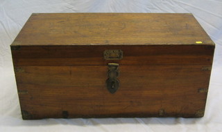 A 19th Century camphor wood trunk with brass banding and hinged lid, with brass drop handles to the sides, 33"