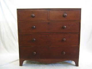 A Georgian mahogany chest of 2 short and 3 long drawers with tore handled raised on bracket feet 42"
