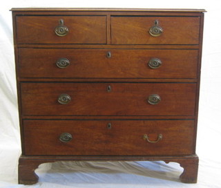 A Georgian mahogany chest of 2 short and 3 long drawers with brass oval plate drop handles, raised on bracket feet, 42"