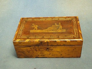 A 19th Century Oriental parquetry box with hinged lid and fitted interior 9"
