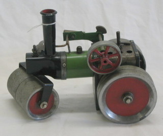 A Mamod steam road roller in black and green livery (no coal box)