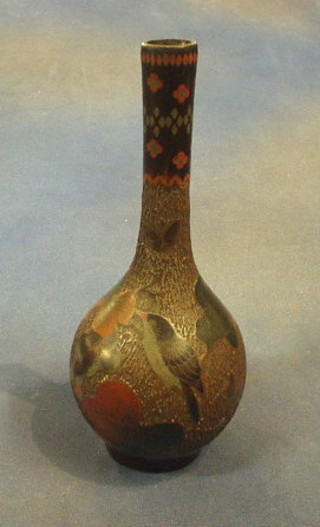 A 19th/20th Century Continental enamelled vase of club form, decorated grapes 10"
