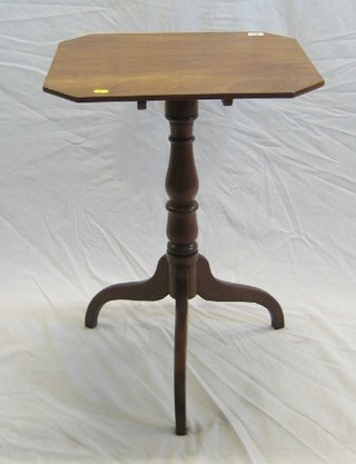 A 19th Century lozenge shaped mahogany snap top wine table, raised on pillar and tripod supports 20"