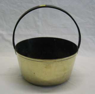 A brass preserving pan with iron handle 11"