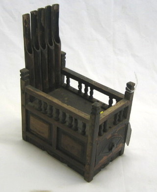 A 19th Century Oriental wooden and bamboo brush stand, the base fitted a drawer 6"