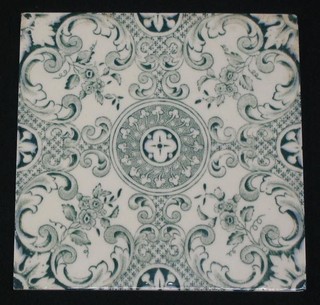 18, 19th Century  blue and green pattern tiles, the reverse marked Lufapo Lusitnia Coimbra