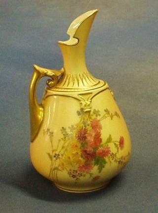 A Victorian Royal Worcester blush ivory ewer decorated flowers with purple Worcester mark and 12 dots, marked 1668