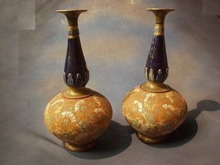 A pair of Royal Doulton club shaped salt glazed vases, the base impressed Royal Doulton 1024 m, 17"