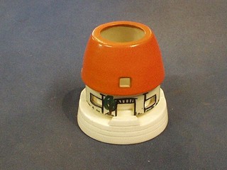 A Copeland porcelain night light in the form of a circular cottage with orange roof 4"