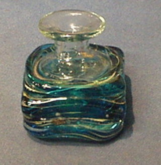 A blue square Art Glass vase, the base marked Malina, 4"