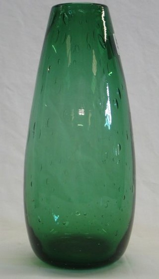 A Whitefriars Green club shaped Bubble glass vase 11"