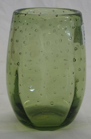 A Whitefriars Green Bubble glass vase 5"