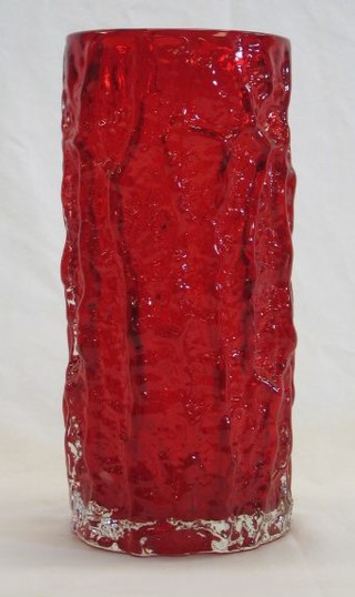 A Whitefriars large Ruby Bark glass vase 9"