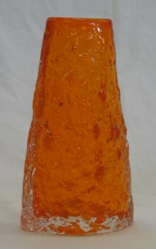 A Whitefriars boat shaped Orange Volcano glass vase 7"