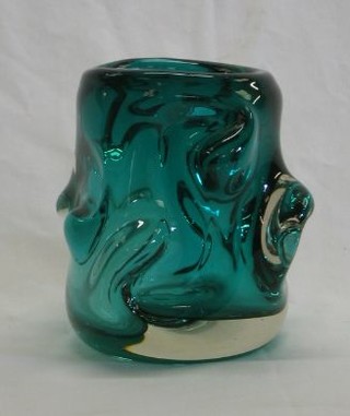 A Whitefriars small Green Knobberly glass vase 5"