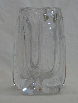 A Whitefriars clear glass 5 lobe Bubble Flint vase with Whitefriars full lead crystal label