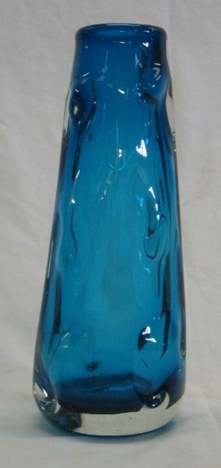 A Whitefriars tall King Fisher Knobberly blue glass vase 9"