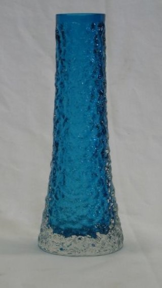 A Whitefriars blue glass King Fisher Tapered Finger Vase 7"
