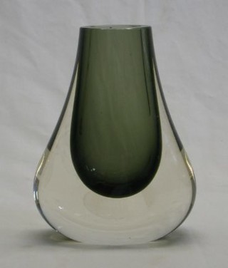 A Whitefriars Willow Green Tear Drop vase 5"