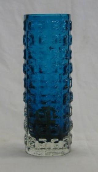 A Whitefriars blue Aztec King Fisher vase 7"