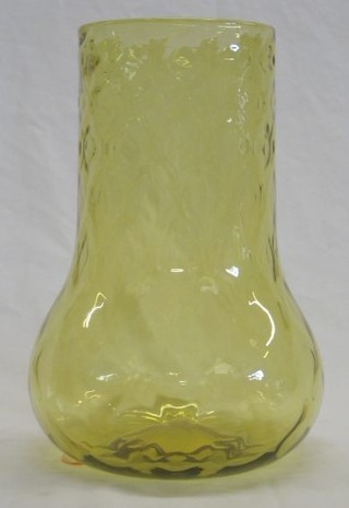 A Whitefriars Amber glass club shaped vase with diamond decoration 9"