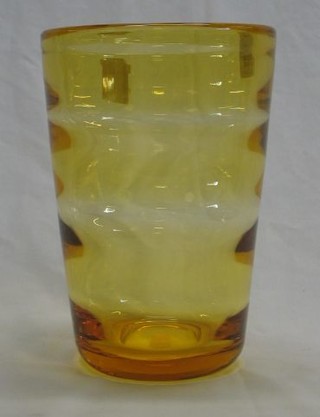 A Whitefriars Amber Triple Optic glass vase 8"