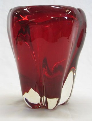 A Whitefriars large heavy ruby coloured Red Tooth vase 8"