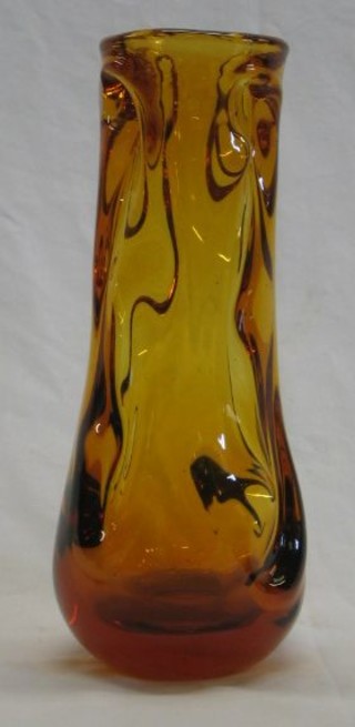 A Whitefriars Amber Gold Knobberly vase 10"