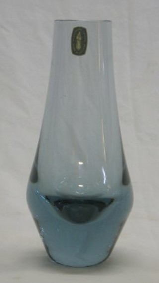 A Whitefriars Blue/Grey vase with Whitefriars Crystal label 8"