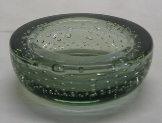 A Whitefriars circular green Bubble glass ashtray 4"