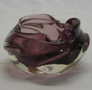 A Whitefriars Amethyst Knobberly circular ashtray with wavy borders 4"